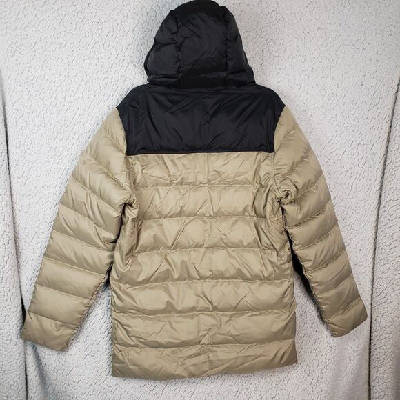 Reebok Down Puffer Jacket Mens M Tan Black Hooded Warm Functional Hiking 44x31 - Picture 3 of 11